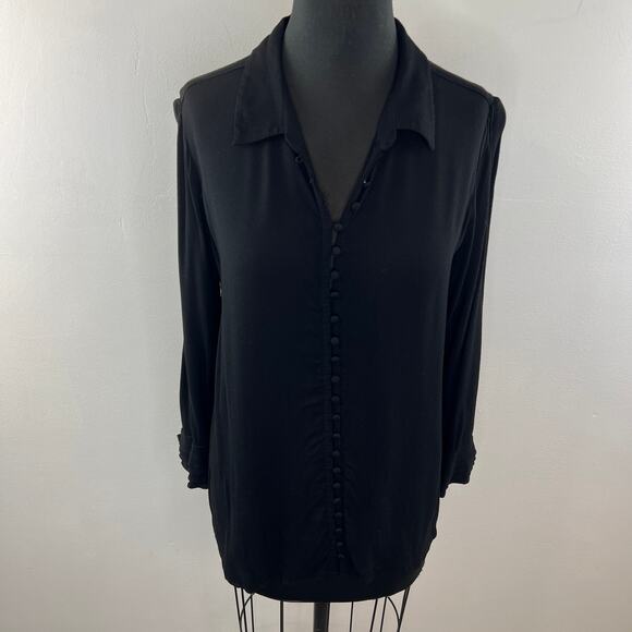 Soft Surrounding Black Top Rayon Layered Sleeve Classic Button-Up Size Large L - Picture 2 of 9
